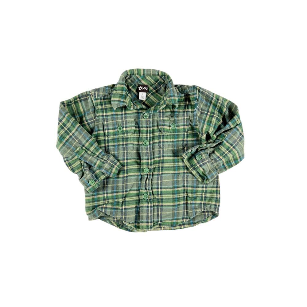 Tea Collection Plaid Flannel Button Up Shirt Green Size 2